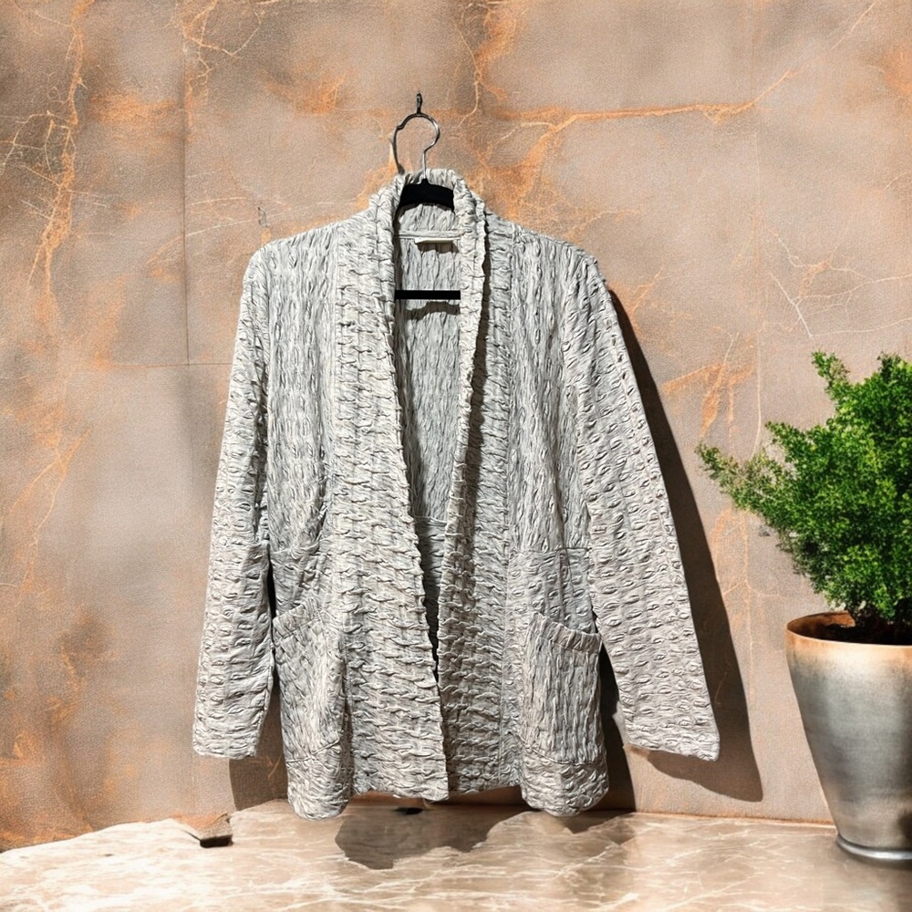 Komil Heather Oatmeal/Grey Waffle Weave Open Front Cardigan Jacket